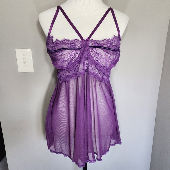 Plus size purple lace milkmaid dress lingerie negligee women's plus size 2X - Picture 1 of 10